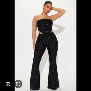 Fashion Nova Black Sequin Flare Pant Set | NYE Party Glam | Size M | NWT